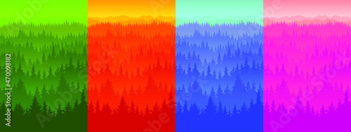 Laconic forest background with seasons for background, wrap, surface, web and print design.