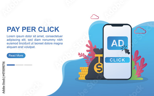 Pay per click concept with people pressing the AD button.