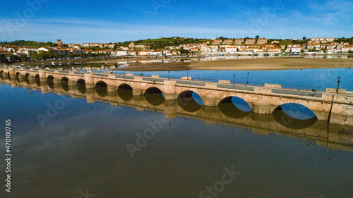 Aerial view of the San Vicente de la Barquera Bridge, Cantabria - Spain. photo