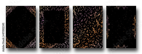 Universal cards with floral frames, and a rainbow of colors, in a whimsical and elegant style, vector template for Holidays cards menu, brochure, flyer layout.