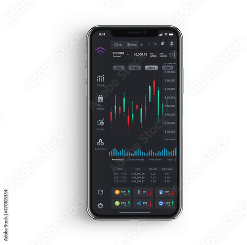 mobile phone with crypto charts balance