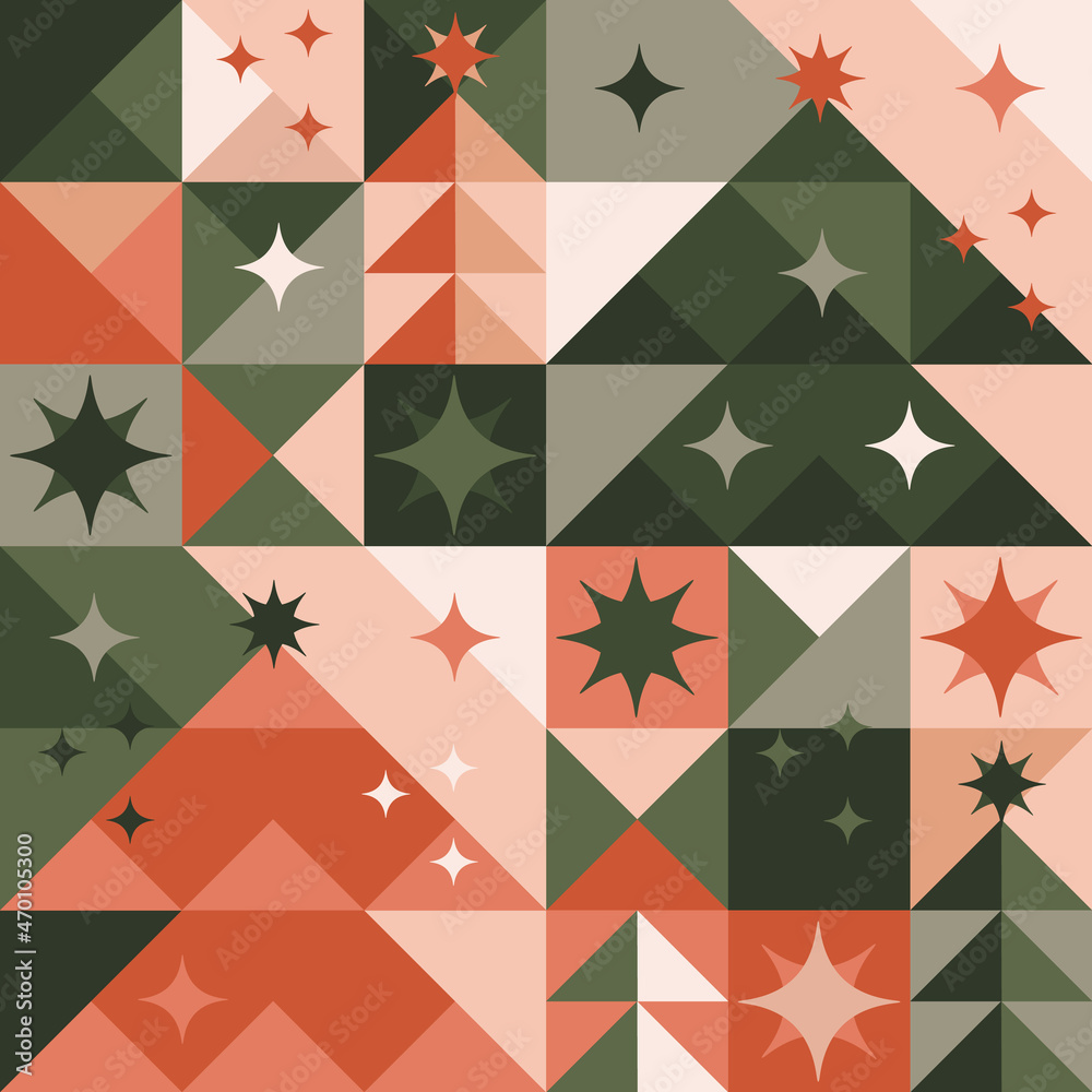 Christmas minimal tree and stars geometry pattern