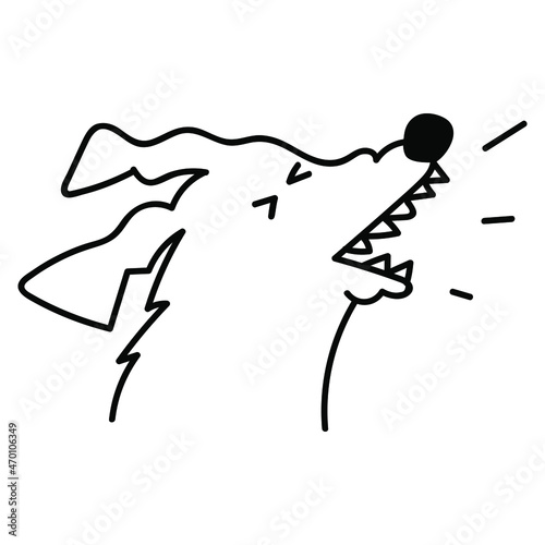 Angry dog barking. Vector outline illustration on white background.
