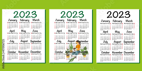 .English Calendar for 2023. Set. Week starts on Monday. The week starts on Sunday. EPS 10. A4, A3