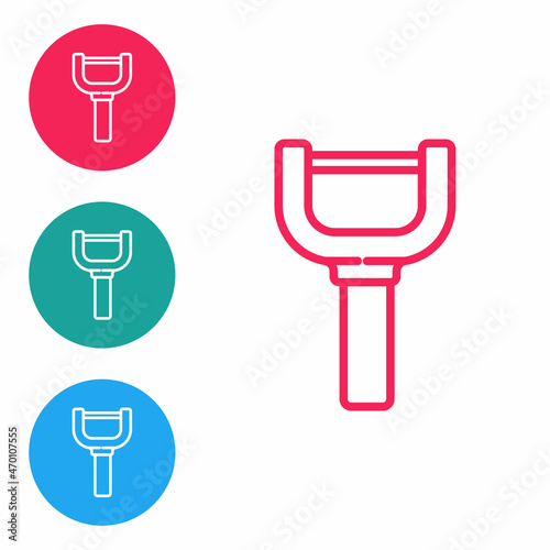 Red line Peeler icon isolated on white background. Knife for cleaning of vegetables. Kitchen item, appliance. Set icons in circle buttons. Vector © vector_v