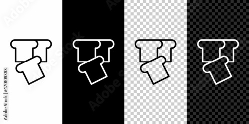 Set line Bread toast for sandwich piece of roasted crouton icon isolated on black and white,transparent background. Lunch, dinner, breakfast snack. Vector