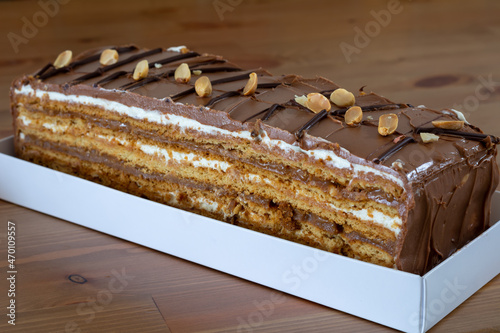 Chocolate cake with peanuts, snickers cake photo
