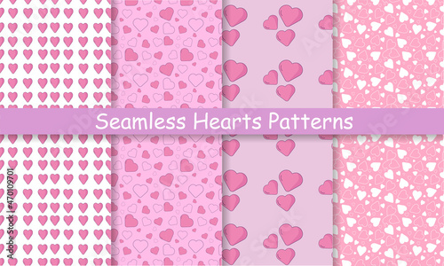 Set of seamless patterns with hearts 4 pieces