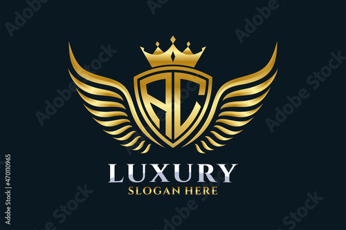 Luxury royal wing Letter AC crest Gold color Logo vector, Victory logo, crest logo, wing logo, vector logo template.