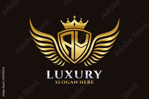 Luxury royal wing Letter AV crest Gold color Logo vector, Victory logo, crest logo, wing logo, vector logo template.