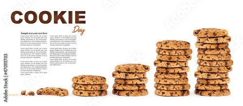 Foto National Cookie Day banner template design with multiple stacks of cookies and t