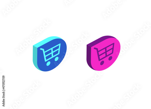 Shopping cart icon blue and pink.  Business icon. 3d design. Isolated on white background.