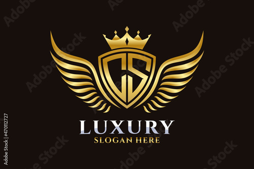 Luxury royal wing Letter CS crest Gold color Logo vector, Victory logo, crest logo, wing logo, vector logo template.