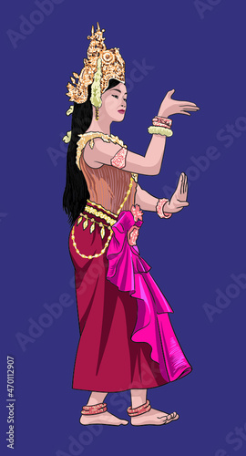 Drawing cambodian dance, traditional dance of each country, art.illustration, vector