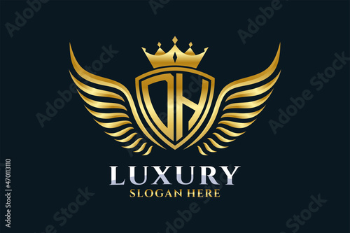 Luxury royal wing Letter DH crest Gold color Logo vector, Victory logo, crest logo, wing logo, vector logo template.