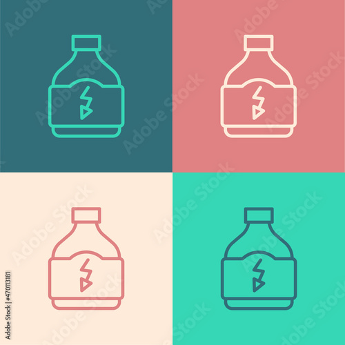 Pop art line Sports nutrition bodybuilding proteine power drink and food icon isolated on color background. Vector