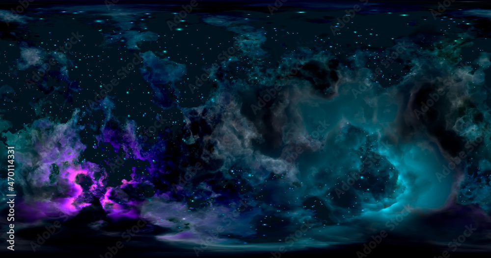 3d rendering. Space background with nebula and stars. Environment 360 HDRI map. Equirectangular projection, spherical panorama.