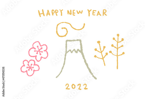 富士山と花とHappyNewYear_3色_横