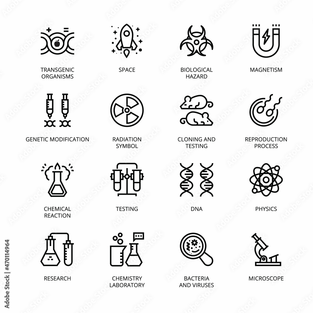 Biochemistry and Genetics outline Icons - stroke, vector