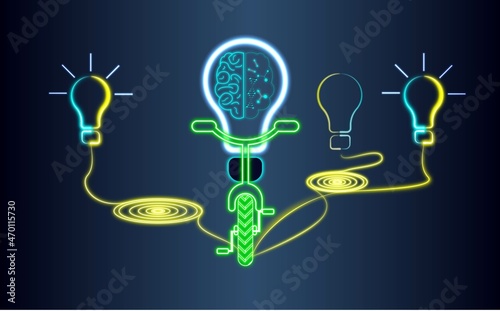poster teamwork idea. light everyone around. the lamp rides on the bike and gives energy to other bulbs
