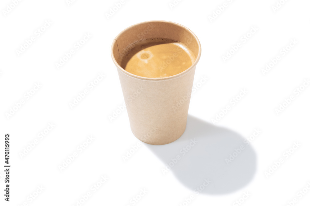 Top view of paper cup of coffee isolated on white background with ...