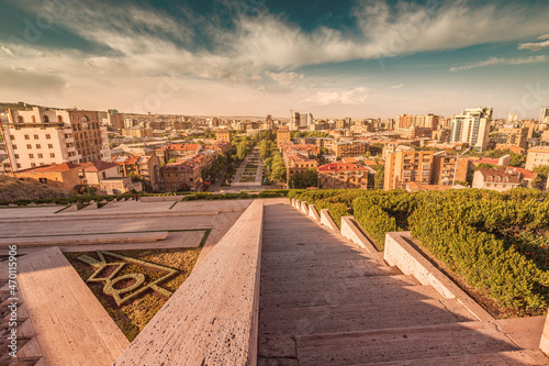 Morning view of famous Cascade stairway monument in Yerevan. Travel attractions and destinations of Armenia photo