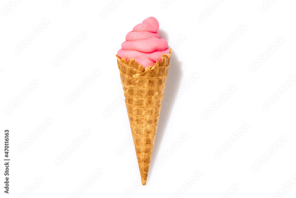 Crisp waffle ice-cream cone isolated on white background. Concept of worldwide national cuisines Crisp waffle ice-cream cone isolated on white background. Concept of worldwide national cuisines