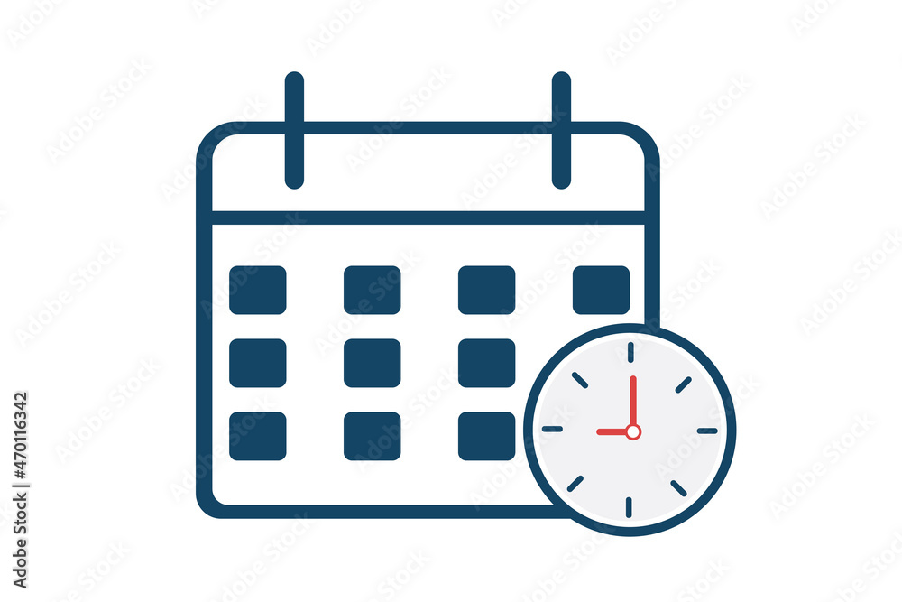 business appointment calendar with time clock line art vector icon on white background for website, application, printing, document, poster design, etc. vector EPS10 business appointment calendar with time clock line art vector icon on white background for website, application, printing, document, poster design, etc. vector EPS10