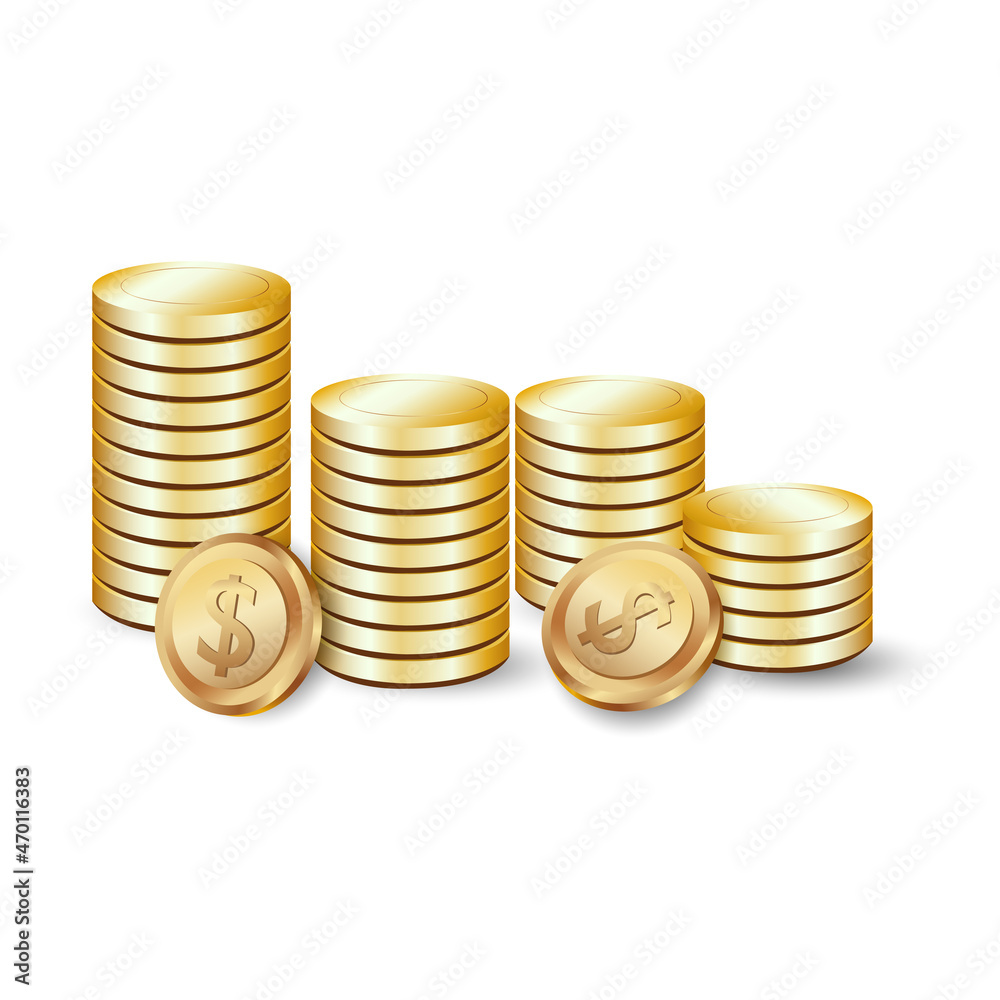 Gold dollar coins in vector showing growth Gold dollar coins in vector showing growth