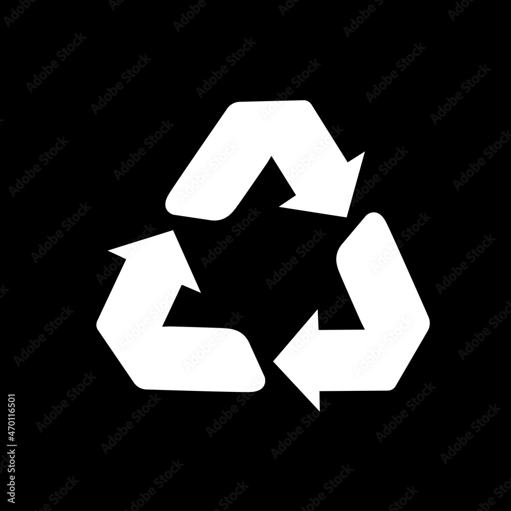 White recycle icon vector isolated on black background. Trendy recycle ...