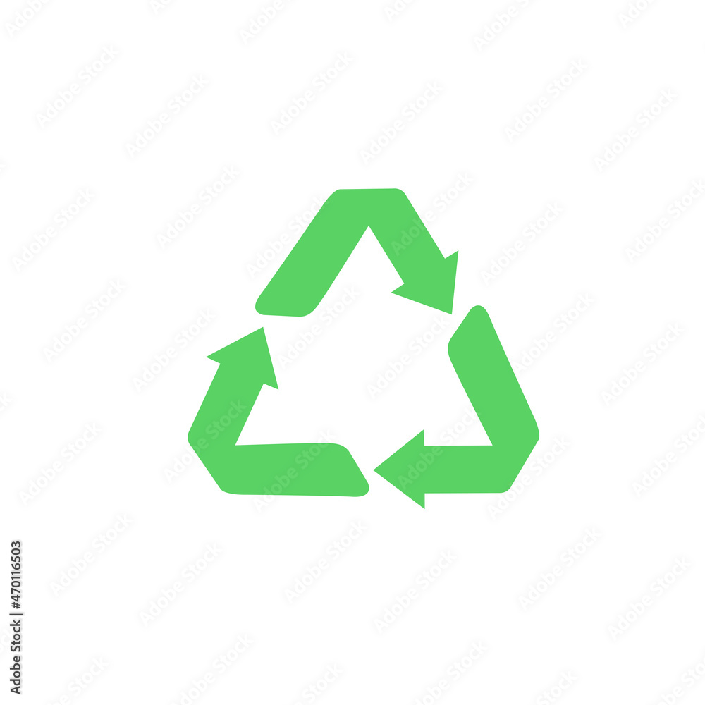 Green recycle icon vector isolated on white background. Trendy recycle icon in flat style. Template for sticker, symbol, logo, app and label. Creative concept, eco recycling sign. Vector illustration Green recycle icon vector isolated on white background. Trendy recycle icon in flat style. Template for sticker, symbol, logo, app and label. Creative concept, eco recycling sign. Vector illustration