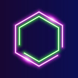 Futuristic Neon polygon frame border. pink and green neon glowing background