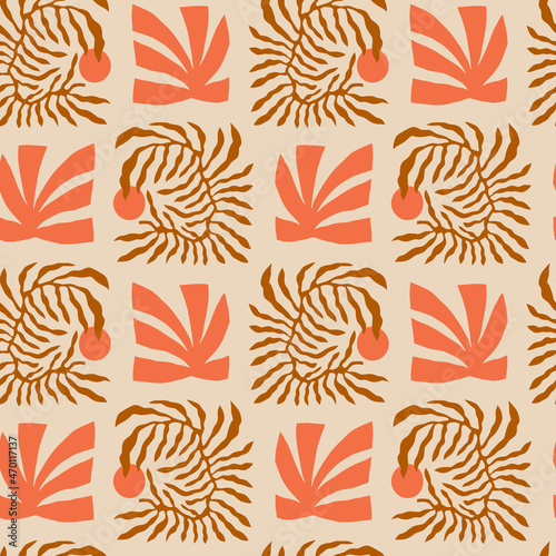 Abstract shape floral cutout collage boho naive funky handdrawn style art