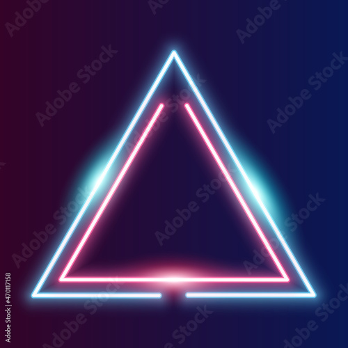 Futuristic triangle Neon frame border. blue and pink neon glowing background