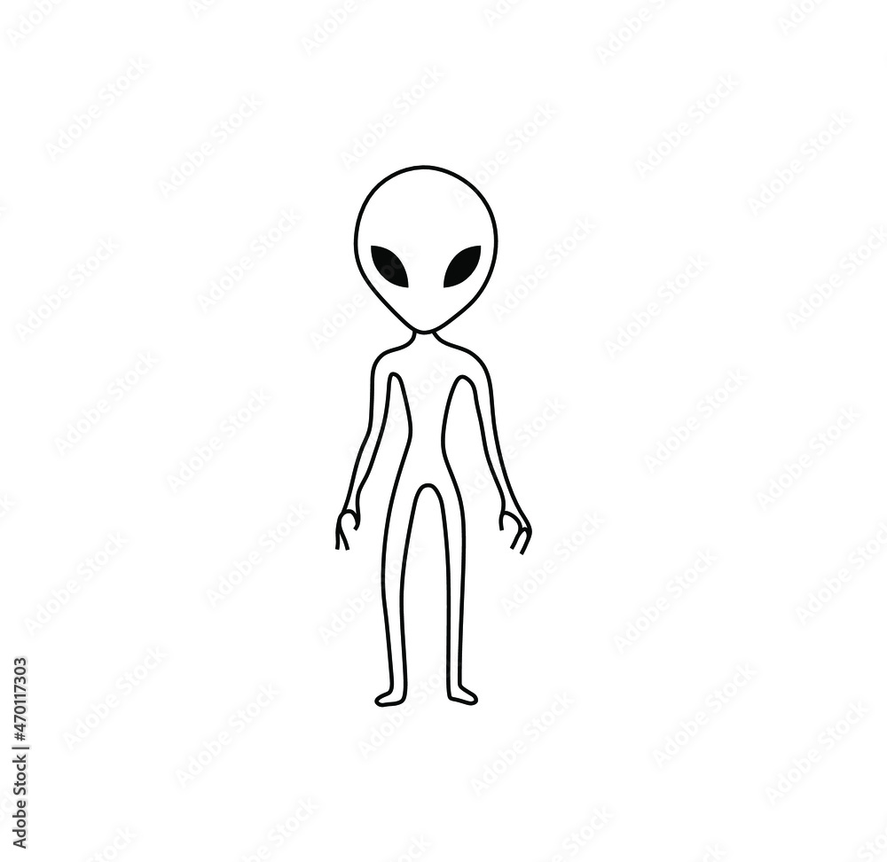 Vector isolated tall thin alien in full growth contour line