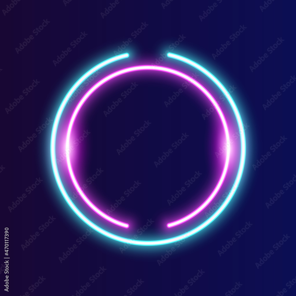 Futuristic Neon circle frame border. blue and pink neon glowing background