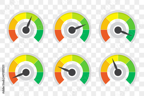 Set of level indicator gauges speedometer in a flat design