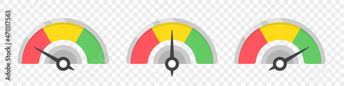 Set of measuring speedometer icons. Infographic gauge elements photo