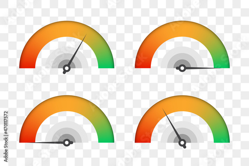 Set of customer satisfaction meter. Speedometer scale collection. Vector illustration.
