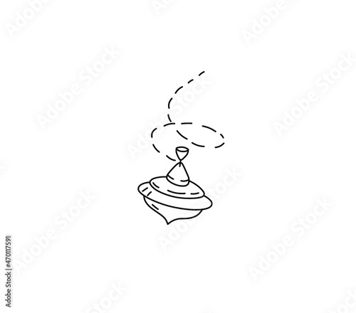 Vector isolated kids whirligig toy contour line drawing. Colorless black and white whirlabout peg-top graphic drawn sketch tattoo icon logotype symbol