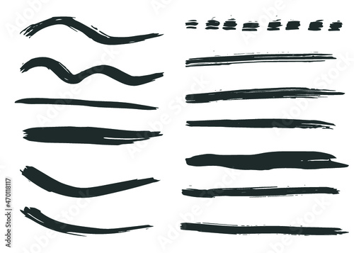 Grunge vector dry brush strokes set. Isolated on white background. Hand drawn collection