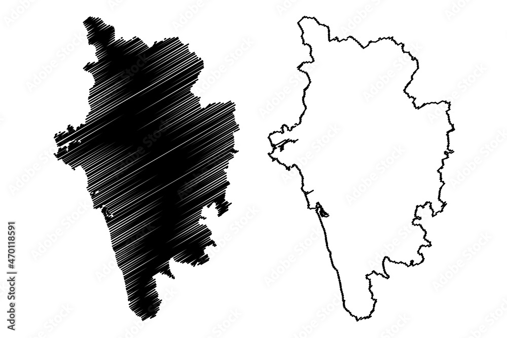 Uttara Kannada district (Karnataka State, Republic of India, Belgaum Division) map vector illustration, scribble sketch North Canara map