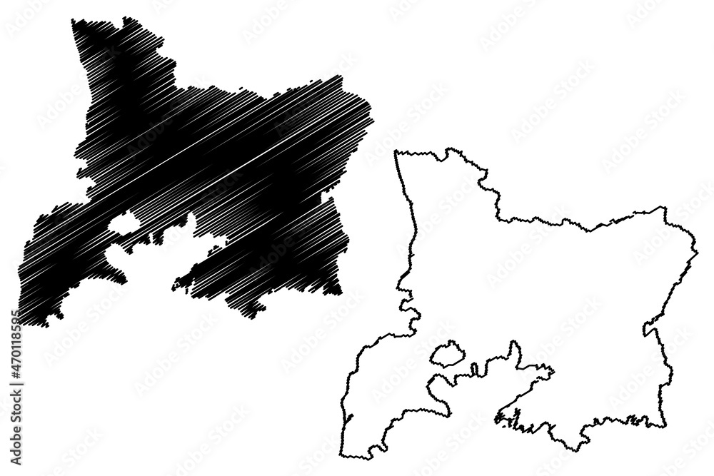 Valsad district (Gujarat State, Republic of India) map vector illustration, scribble sketch Bulsar map