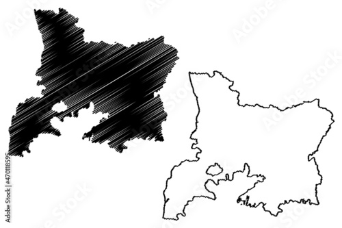 Valsad district (Gujarat State, Republic of India) map vector illustration, scribble sketch Bulsar map