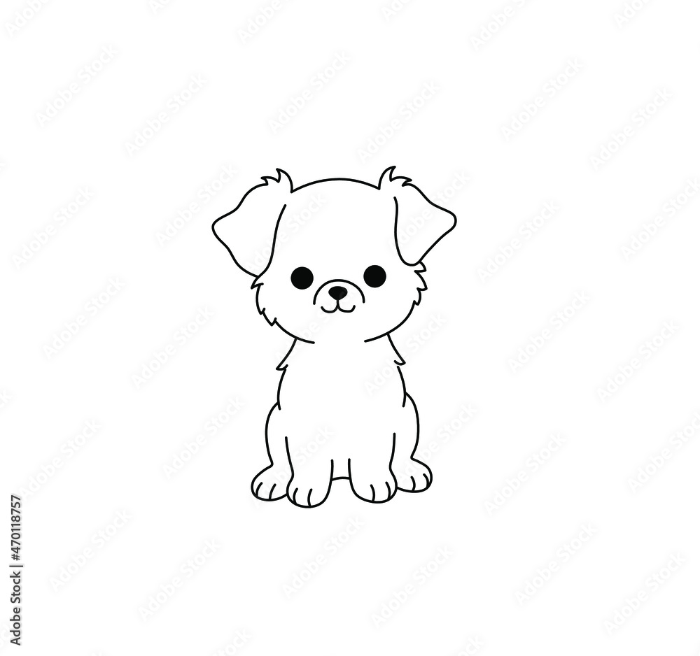 Vector isolated cute cartoon small puppy black line contour drawing.  Colorless black and white tiny pocket dog icon, logotype, symbol Stock  Vector | Adobe Stock