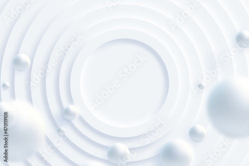 Fototapeta Naklejka Na Ścianę i Meble -  Top view of simple empty white circle podium stage background. Futuristic technology design. Abstract parametric interior. Blank opened 3D illustration mock-up. White building pale geometric pattern.