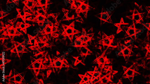 Reversed Pentagram symbol. Wiccan symbols- Cross of Sulfur. Blood red runic spell circle. Satanic sign  Magic casting ring. Pentalpha  Pentangle. 3d illustration.