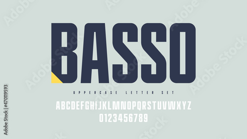 Vector condensed bold san serif font, uppercase letter set, alphabet, typography photo