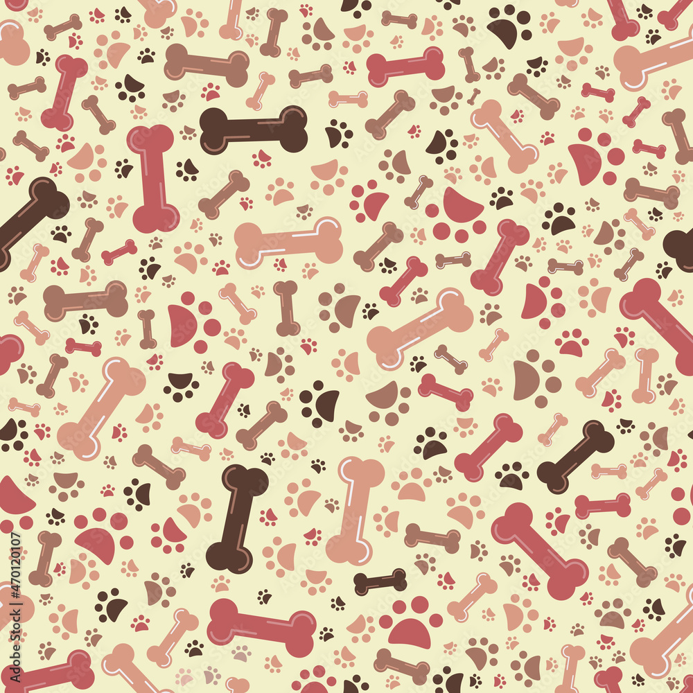 Dog Paws Pattern with bones around