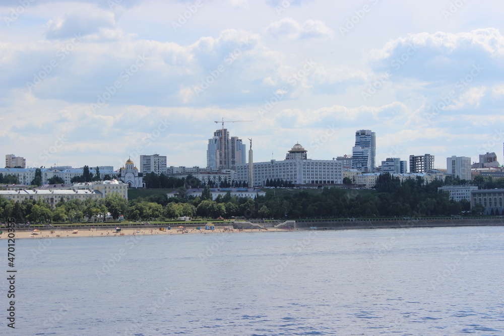 Samara city - view from a motor ship sailing on the Volga River